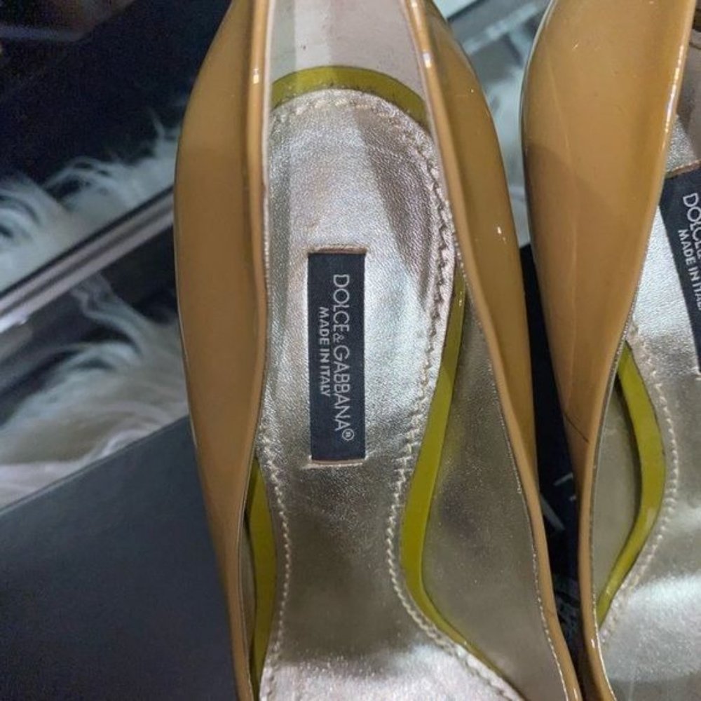 Dolce & Gabbana Patent Leather Tan/Khaki Green Pump Heel Round Toe 36.5 (6 US) - Picture 2 of 5